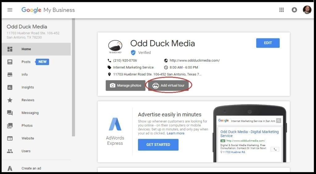 Virtual Tour Set Up Google SEO San Antonio Odd Duck Media